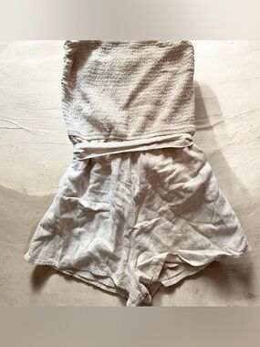 Abercrombie & Fitch Beige Strapless Smocker Linen Tube-Top Romper